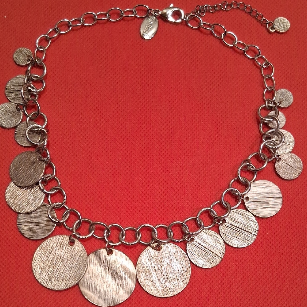 White House Black Market Gold Brushed Disc Necklace